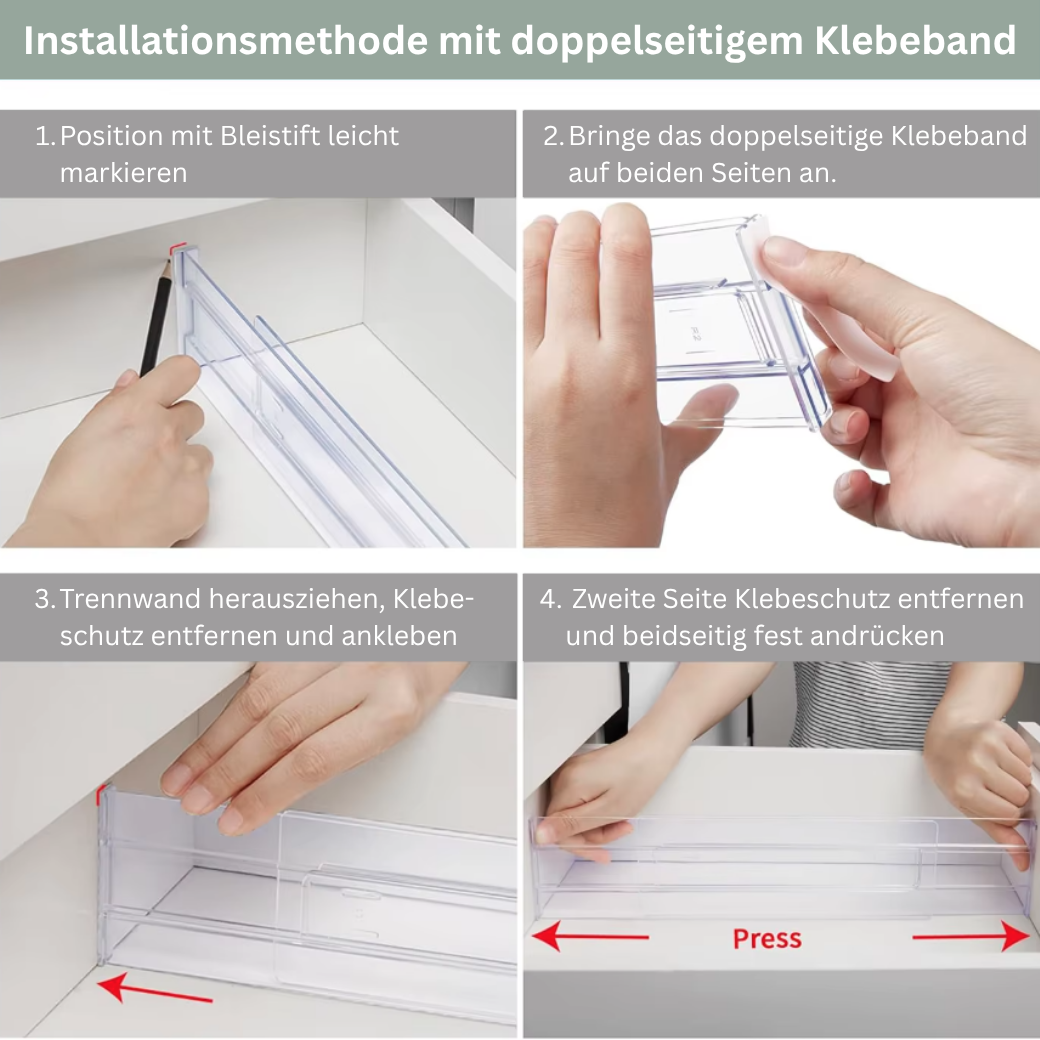 Verstellbare Schubladentrenner SEPARA mit flexiblen Fächern für individuelle Schubladen Organisation