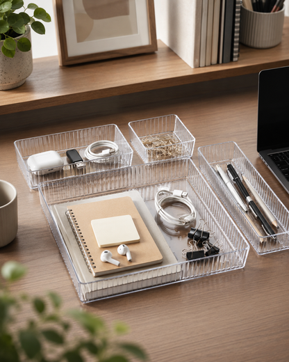 BOXERA 4er-Set als Schreibtisch-Organizer für Büroartikel, Kabel und Notizen